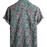 Koszula Vintage z Krótkim Rękawem z Bawełny z Guzikami dla Mężczyzn w Stylu Paisley